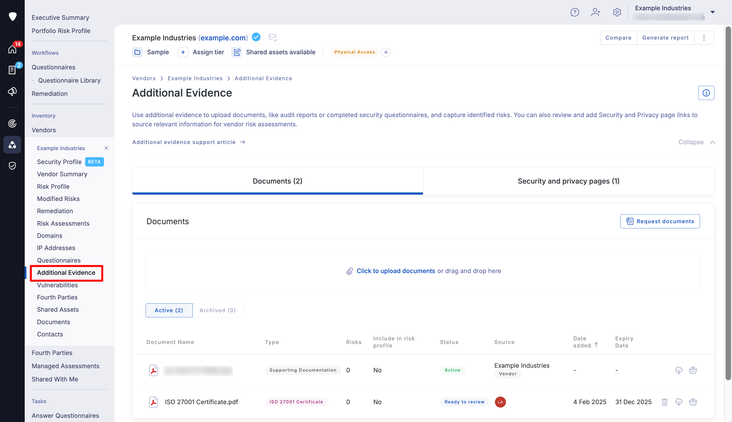 Updated Evidence Document What is the additional evidence page?