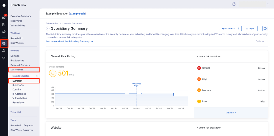 Subsidiary Risk Number What is the Subsidiary Summary page?