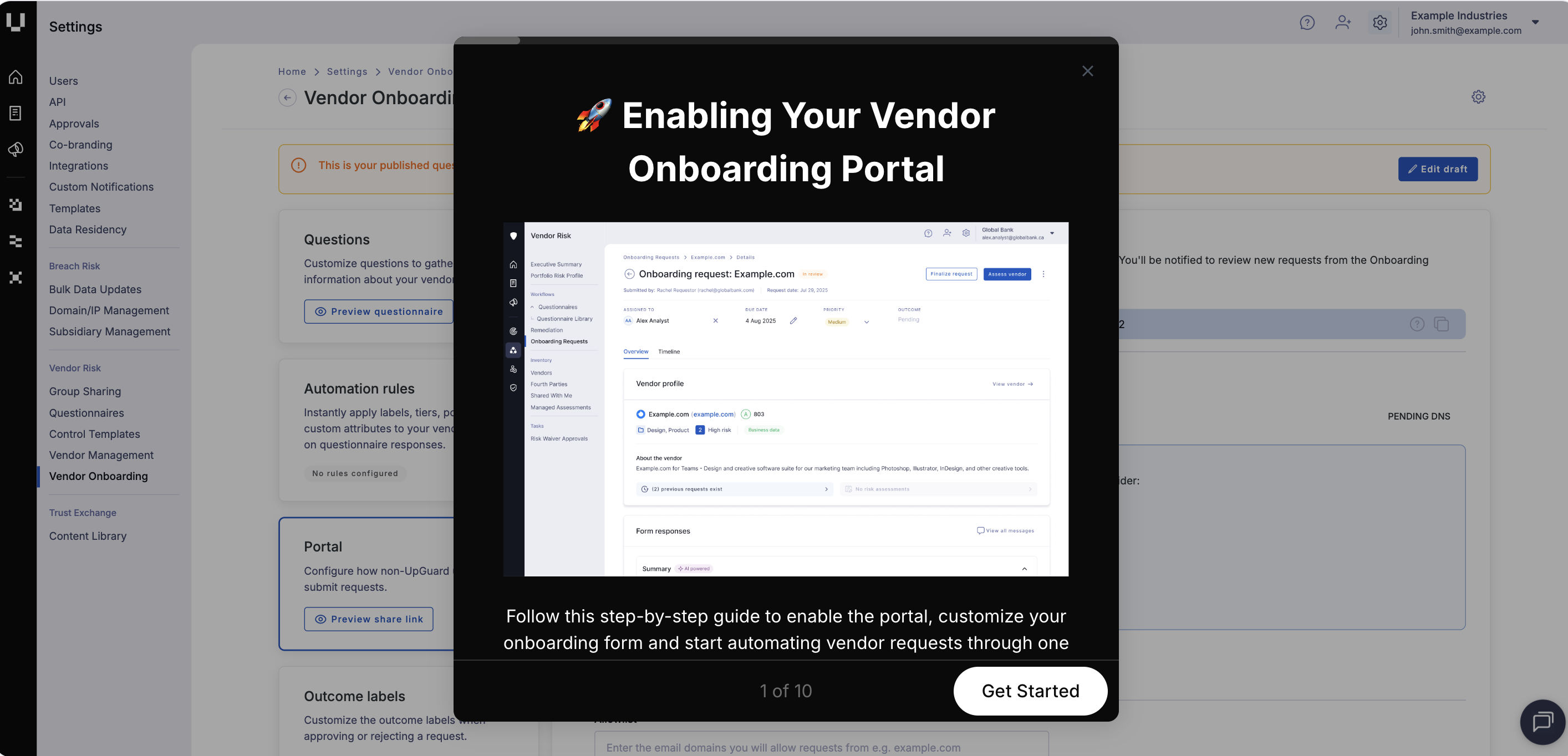 Vendor Onboarding Portal: Configuration Worklow